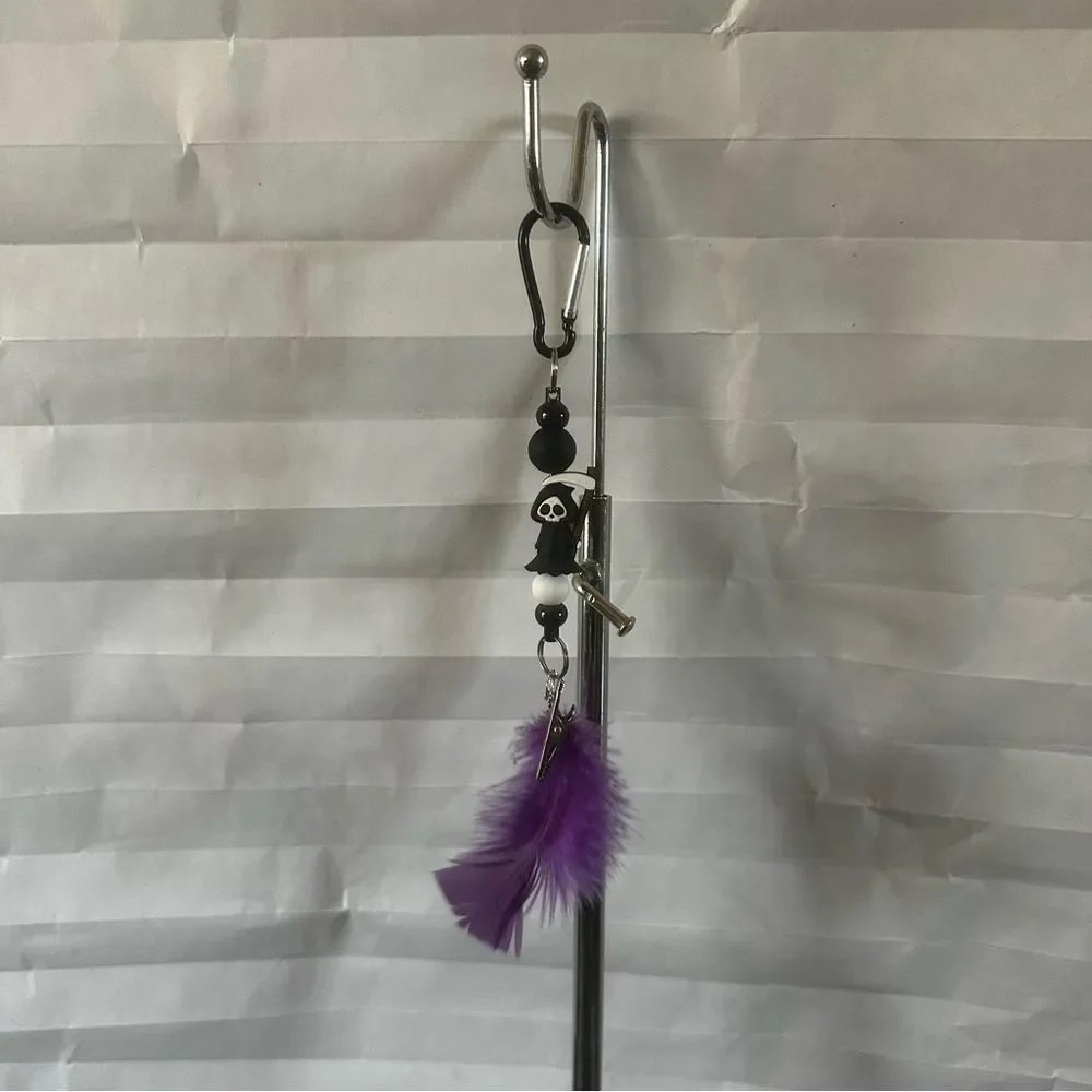 Handmade Grim Reaper Feather Clip Keychain | Halloween Spooky Bag Charm Gift